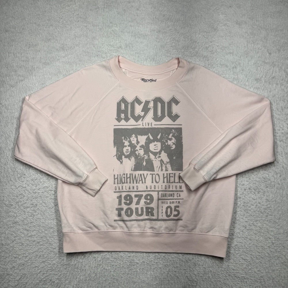 Recycled Karma AC/DC Oversized Sweater Pink "Highway‎ to Hell" Women's Size S